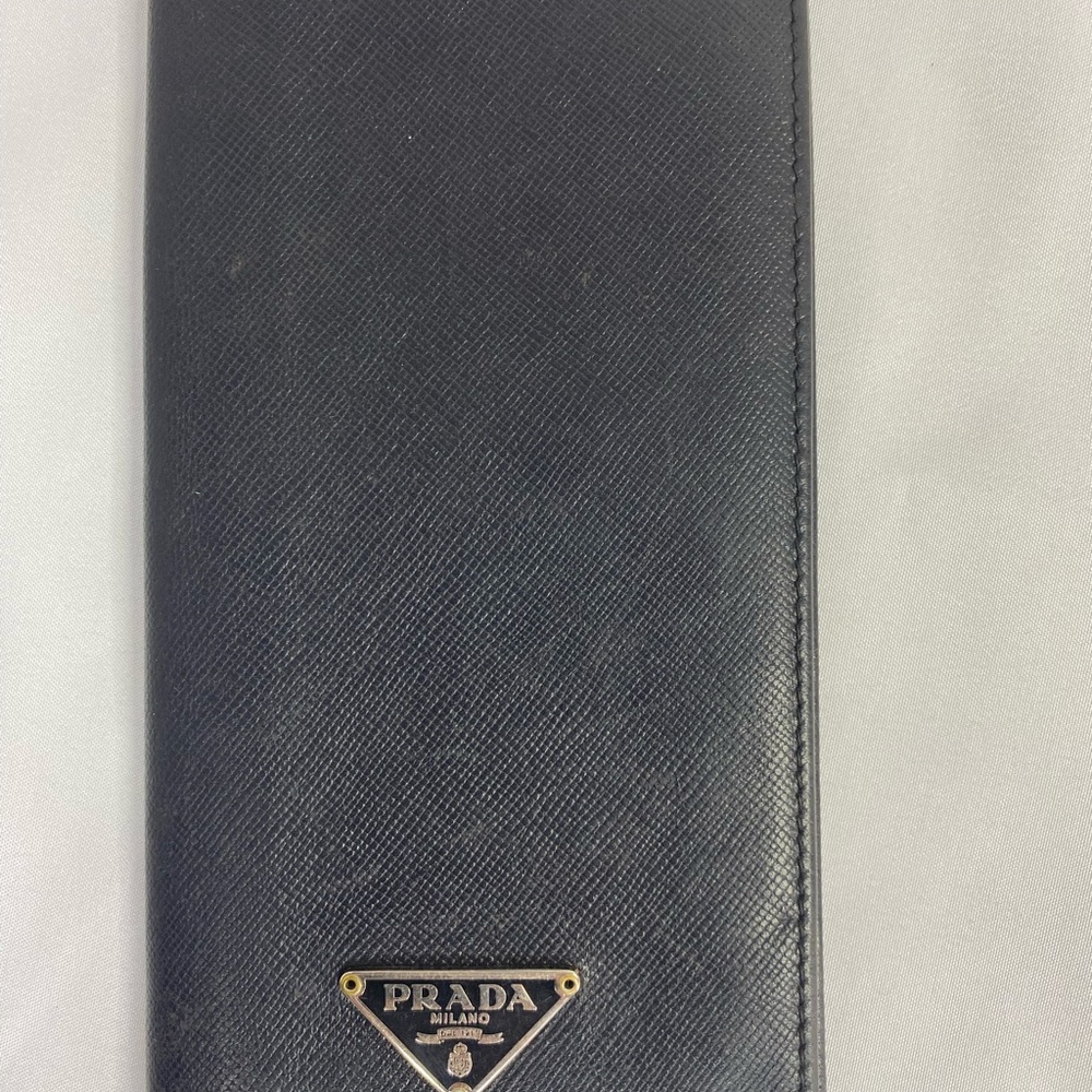 Prada Black Leather checkbook Wallet